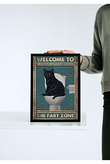 Arthopia Vintage Pinterest Kedi Tuvaleti Poster Çerçeveli Yüksek Kaliteli Tasarım Tablo