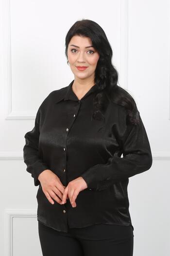 By Alba Collection Large Size Black Viscose Mono Women's Shirt