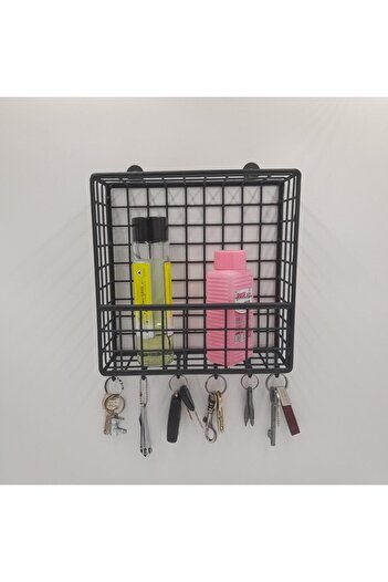 GO DEKOR Large Size Cute Metal New Model Wall Shelf with 6 Hooks - 22x22x7