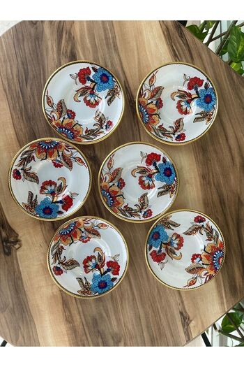 GÜRCÜGLASS Çiçek Desen Beyaz 6 Adet Çay Tabağı 12,5 Cm.