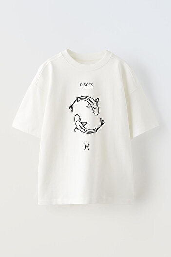 THEWERT Βαμβακερό μπλουζάκι White Fish Printed Unisex Oversize