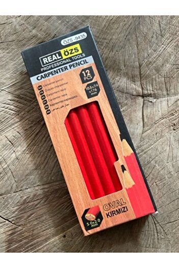 Ozs Özs Oval Red Pen Wood Pencil Carpenter Pencil 12pcs
