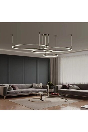 CATLUZ Siyah Çember Ø40,60,80,100cm Yuvarlak Sarkıt Avize,modern Aydınlatma,dekoratif 3000k