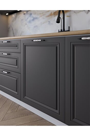 visasconcept 260 Cm Mdf Gövde Mebran Kapak Üç Çekmeceli Inci Hazır Mutfak - Antrasit - Beyaz(TEZGAH DAHİL)