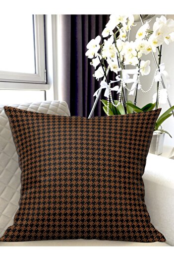 Ardizayn Houndstooth (Coffee) Velvet, 2-Piece Throw Pillow Cover - Double Sided Print