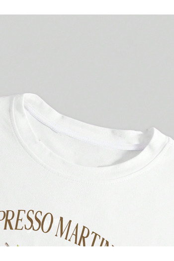 BukuriCO Women's Espresso Martini Printed Crew Neck Crop T-Shirt