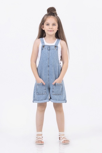 DMB BOYS & GIRLS Girl's Overalls with Jeans Shorts - Cotton, Pockets and Straps