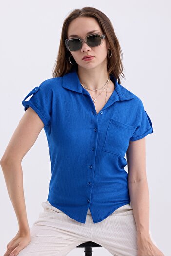 MD trend Basic Bat Sleeve Wrapped Fabric Women's Shirt - With Pockets
