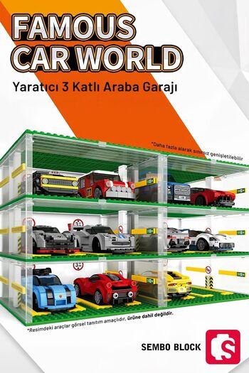 Sembo Block Famous Cars Araç Park yeri 6 araç için 130 Parça yapı blokları diğer markalar ile Uyumlu