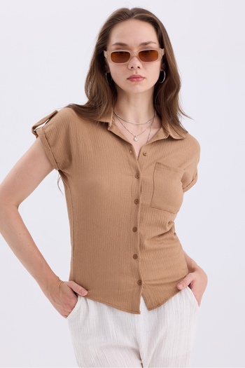 MD trend Basic Bat Sleeve Wrapped Fabric Women's Shirt - With Pockets