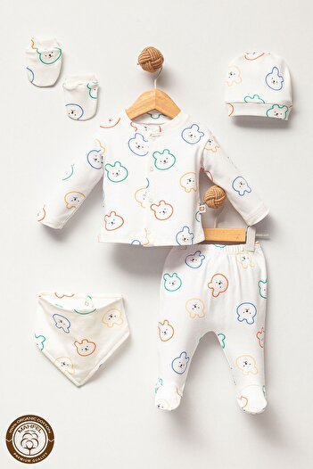 MAHFEL 5-Piece Newborn Baby Hospital Discharge Set with Colorful Bear Silhouette