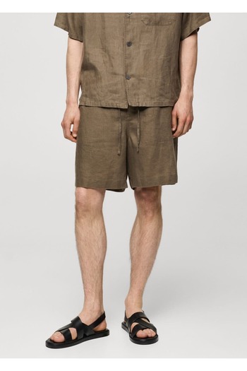 MANGO Man 100% linen drawstring waist Bermuda shorts