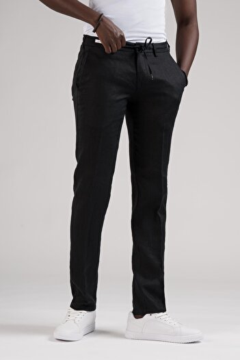 Ecer Παντελόνι Jogger από ακατέργαστο λινό - 100% λινό, Slimfit, ελαστική μέση και κλωστή
