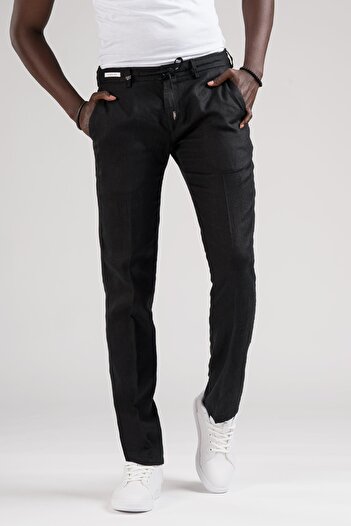 Ecer Παντελόνι Jogger από ακατέργαστο λινό - 100% λινό, Slimfit, ελαστική μέση και κλωστή
