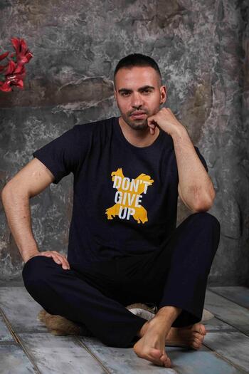 CALİA Σετ ανδρικών πιτζάμες με μονό τζέρσεϊ Crew Neck - Κοντό μανίκι