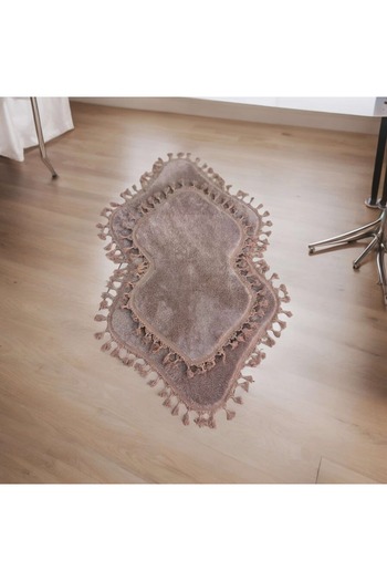 ALTUN CARPET Σετ 2 βελούδινα πομπόν με κρόσσια πατάκια μπάνιου - 40x50+50x80
