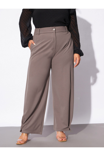 Sassafras By Styli Plus Hem Button Detail Straight Pants