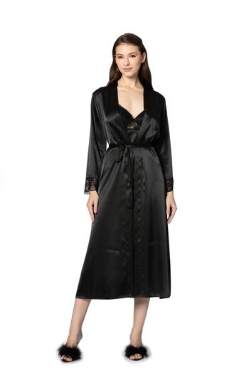 Pierre Cardin Set cămașă de noapte și halat de toaletă din dantelă din satin - 4370