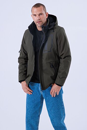 Gavazzi Erkek Kapüşonlu Su Ve Rüzgar Geçirmez Kapitone Içi Kürklü Elyaf Dolgulu Şişme Haki Softshell Mont