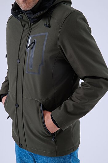 Gavazzi Erkek Kapüşonlu Su Ve Rüzgar Geçirmez Kapitone Içi Kürklü Elyaf Dolgulu Şişme Haki Softshell Mont