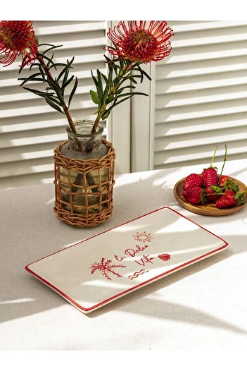 LC Waikiki Printed Ceramic Boat Plate - 14X28 cm