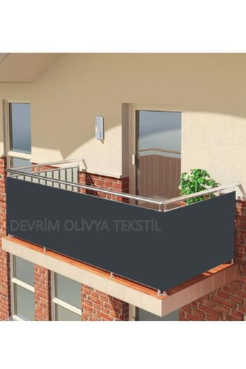 DEVRİM OLİVYA TEKSTİL Anthracite Four Sided Lace-Up Balcony Curtain - Width x Length Options in All Sizes