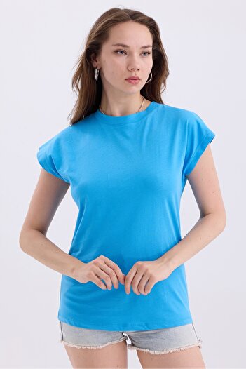 MD trend Basic Women's Knitted T-Shirt - Bat Sleeve, Cotton