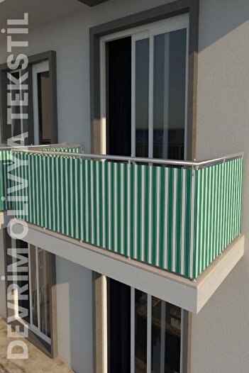 DEVRİM OLİVYA TEKSTİL Green-White Four Sided Lace-Up Balcony Iron Curtain - Width x Length Options in All Sizes