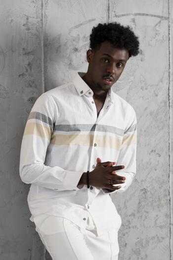 ADVANTE Paneled Collar Buttoned Cotton Slimfit Summer Shirt