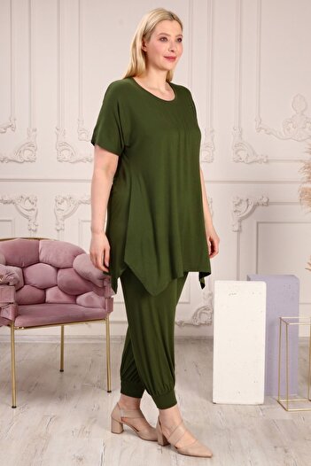 xlargebutik Облекла в големи размери от памучен плат, напълно разтегливи, зелен комплект