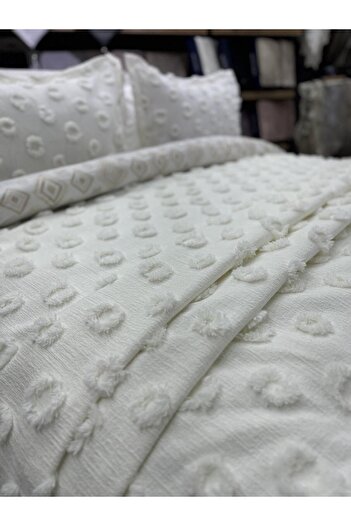 ÇAPAEV King Size Bedspread with Double Tassels and Pompoms - Hayal Chenille