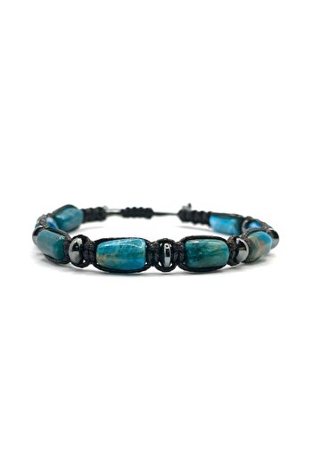 OSMANLI DEĞERLİ TAŞ Original Genuine Apatite - Hematite Natural Stone Ladder Closure String Bracelet