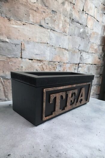 woodline Wooden Tea Box with 3 Compartments (BLACK),