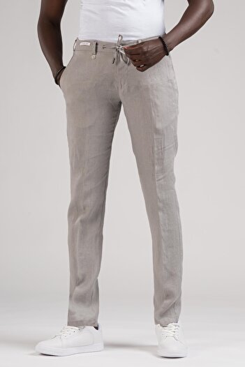 Ecer Παντελόνι Jogger από ακατέργαστο λινό - 100% λινό, Slimfit, ελαστική μέση και κλωστή
