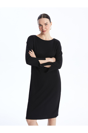 LC Waikiki New Black Crew Neck Shiny Stone Printed Women's Dress