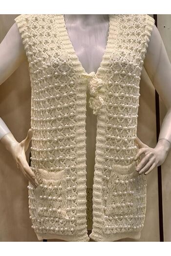 AYHANHOME Handmade Pearl Flower Embroidered Knitted Dowry Gift Women's Vest