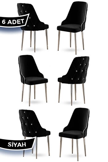 Canisa Concept Krax Serisi 1.sınıf Babyface Kumaş Yemek Odası Sandalyesi Gümüş Metal Ayak 6 Adet Sandalye