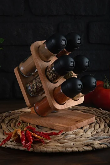 melik's Julia 6-Piece Spice Rack Set - Wooden Stand