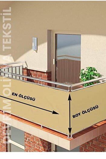 DEVRİM OLİVYA TEKSTİL Green-White Four Sided Lace-Up Balcony Iron Curtain - Width x Length Options in All Sizes