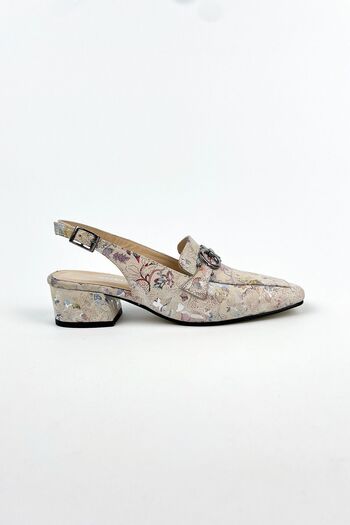RABU Genuine Leather Floral Printed - Open Back Women's Heeled Shoes