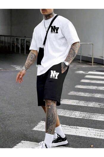 NoVibe Unisex New York Printed 100% Cotton T-shirt and Shorts Set