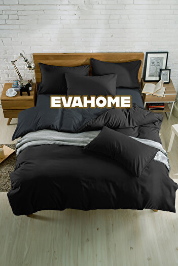 EVA Black-Anthracite Colored Single Double Sided Cotton Luxury Duvet Cover Set