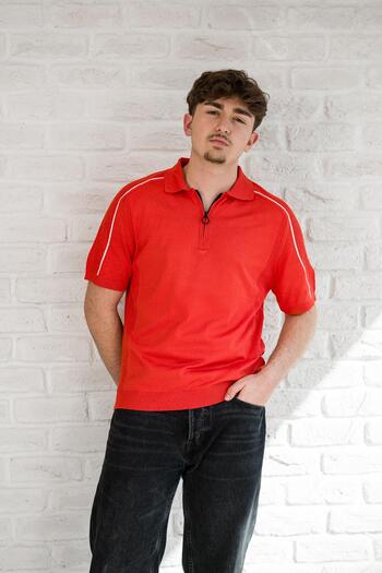 AKÇAYLAR Μπλουζάκι με φερμουάρ Polo Neck Slimfit από ύφασμα Microfilament