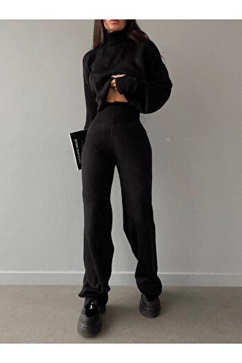 munora butik Women's Turtleneck Top and Bottom Finger Sartre Set