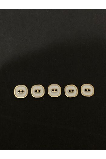 aensia Gold Gold Over White Enamel Flat Hole Square Button Small Size Metal Button 20 Size Buttons - Pack of 5