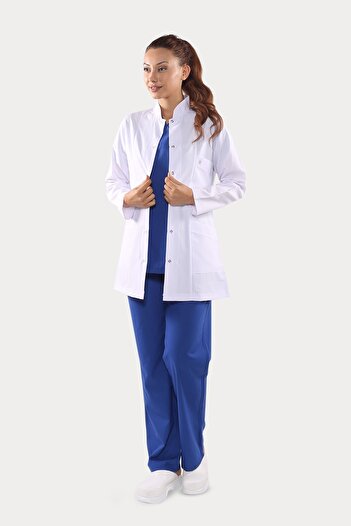 Aydın Online Long Sleeve White Short Length Judge Collar Doctor Nurse Teacher Apron Alpaca Fabric