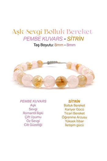 OSMANLI DEĞERLİ TAŞ 8mm Pink Citrine and Quartz Natural Rhinestone Ladder Bracelet