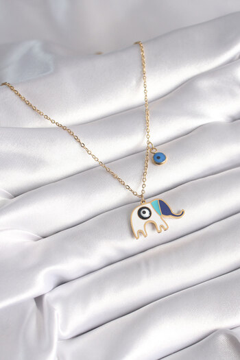 Moka Shopin Gold Colored 316l Steel - Elephant Evil Eye Bead Detailed Women's Necklace