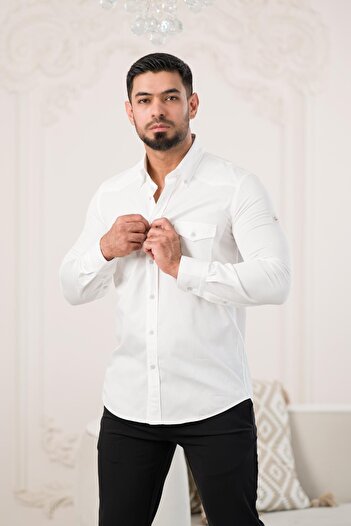 Paul Martin Бавовняна сорочка Slimfit - з подвійною клапаном і кишенями
