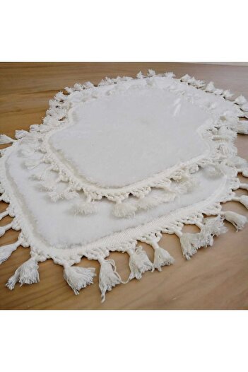 ALTUN CARPET 2-Piece Plush Pompom Fringed Bath Mat Set - 40x50+50x80